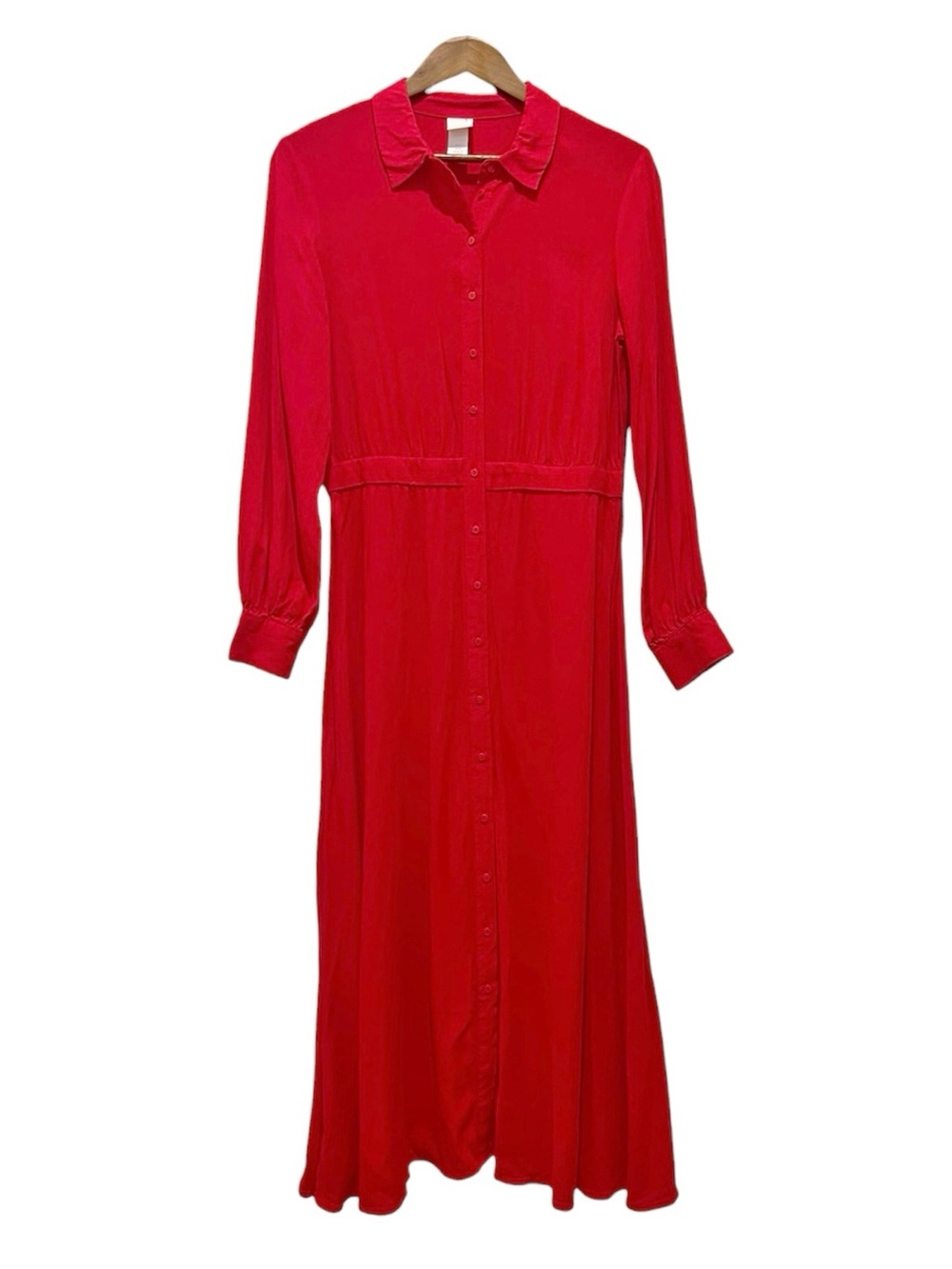 H&M Long Sleeve Dress Collared Button Down Red Size 8
